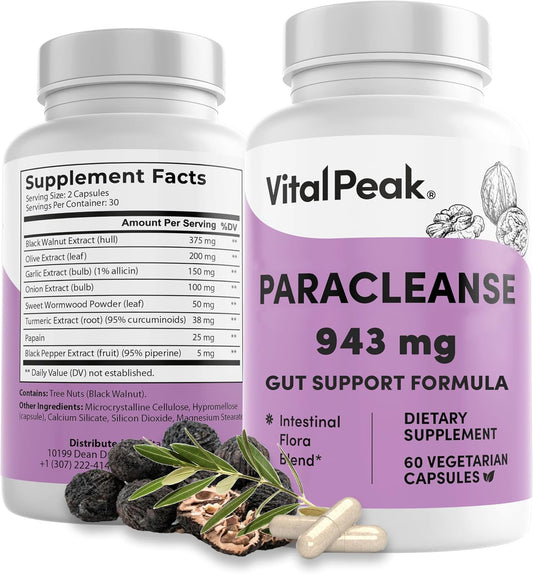 ParaCleanse Herbal Supplements for Humans for Digestive Comfort | Internal Balance Formula, Digestive Comfort, Black Walnut, Wormwood & Olive Leaf. 30 Days Supply. 60 Capsules