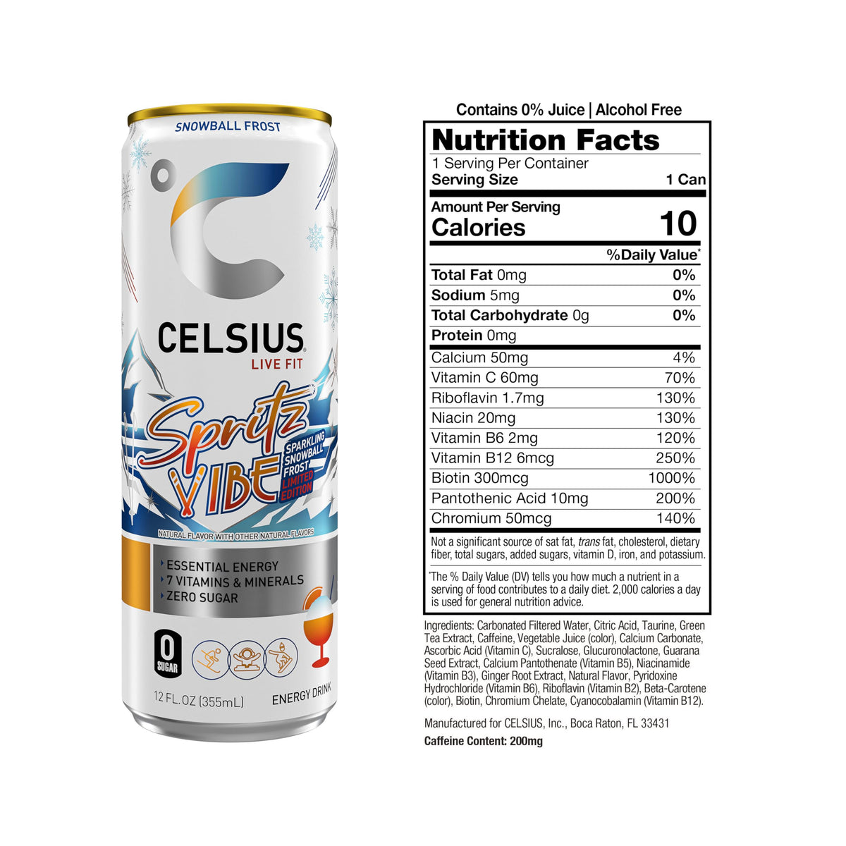 CELSIUS RETRO VIBE Sparkling Sherbet Slush, Sugar Free Energy Drink, 12 Fl Oz (Pack of 12)