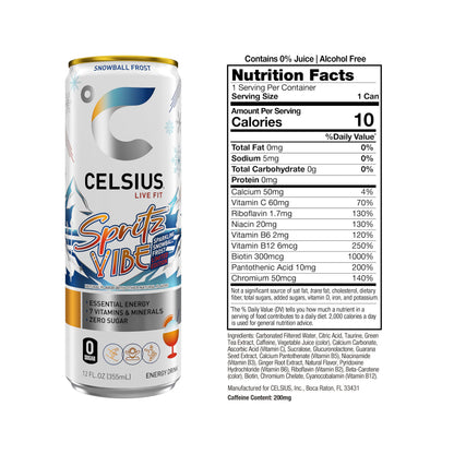CELSIUS RETRO VIBE Sparkling Sherbet Slush, Sugar Free Energy Drink, 12 Fl Oz (Pack of 12)