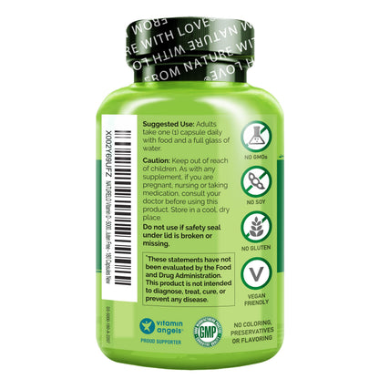 NATURELO Vitamin D - 5000 IU - Plant Based from Lichen - Natural D3 Supplement for Immune System, Bone Support, Joint Health - High Potency - Vegan - Non-GMO - Gluten Free - 180 Capsules