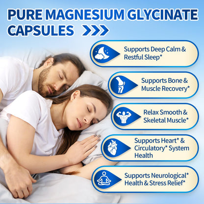 Pure Magnesium Glycinate 500mg, Magnesium Supplement with Vitamin B6 for High Absorption, Supports Stress Relief, Sleep, Muscle, Calm, Relaxation, Nerves* & Metabolism*, Non-GMO, 240 Vegan Capsules