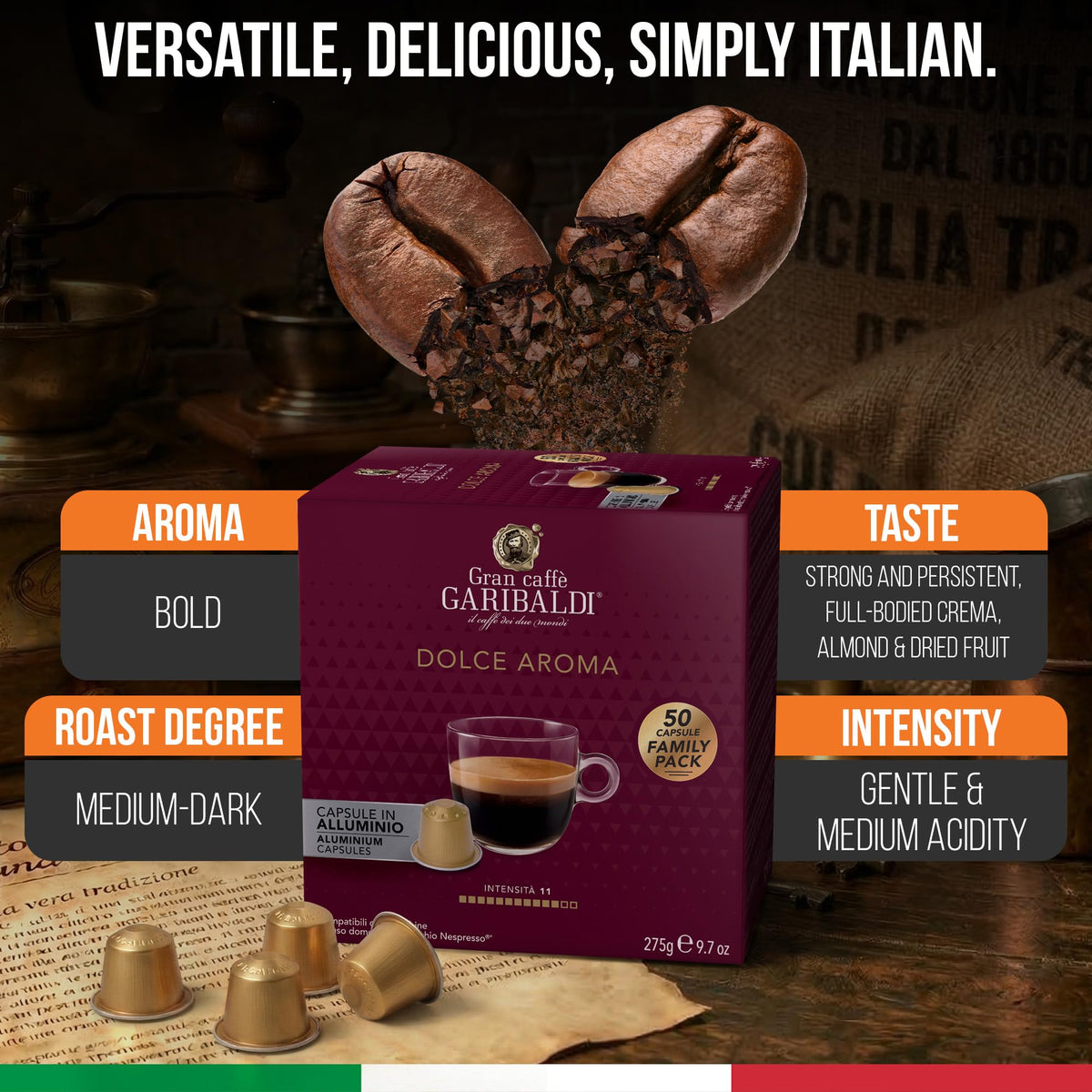 Gran Caffè Garibaldi Espresso Pods, Decaffeinato, 50Count