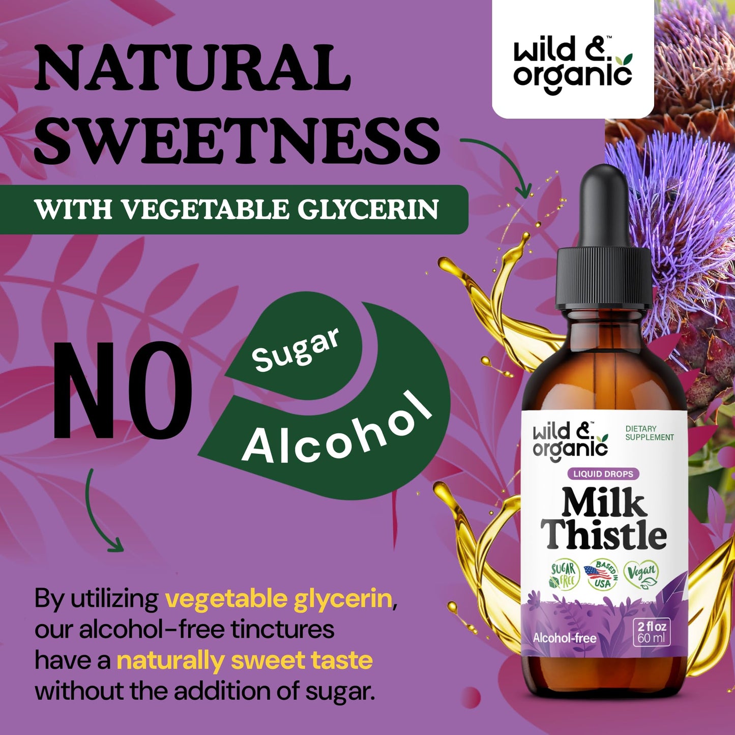 Wild & Organic Milk Thistle Liquid Drops - Liver Cleanse Detox - Silymarin Milk Thistle Supplement for Liver Support - Add to Tea - Silybum Marianum Seed Extract Tincture - Sugar & Alcohol-Free - 4 oz