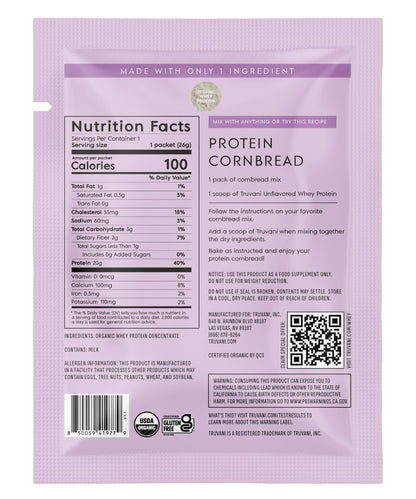 Truvani Organic Whey Protein Powder | Vanilla | 1 Serving | 20g Grass Fed Whey Protein | USDA Organic & Non-GMO | Gluten Free | No Gums, No Soy, No Stevia, No Added Sugars