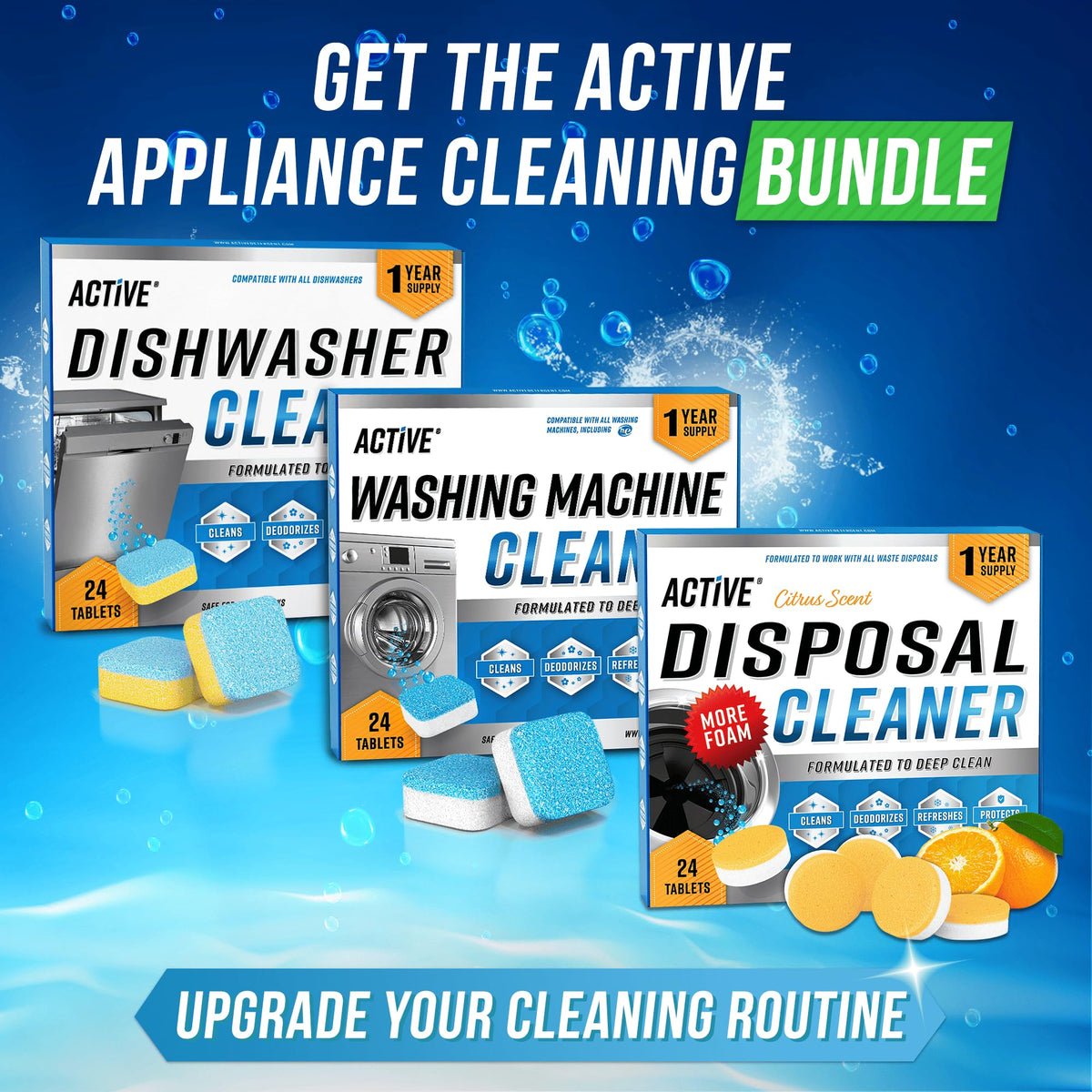 Washing Machine Cleaner Descaler 24 Pack - Deep Cleaning Tablets For HE Front