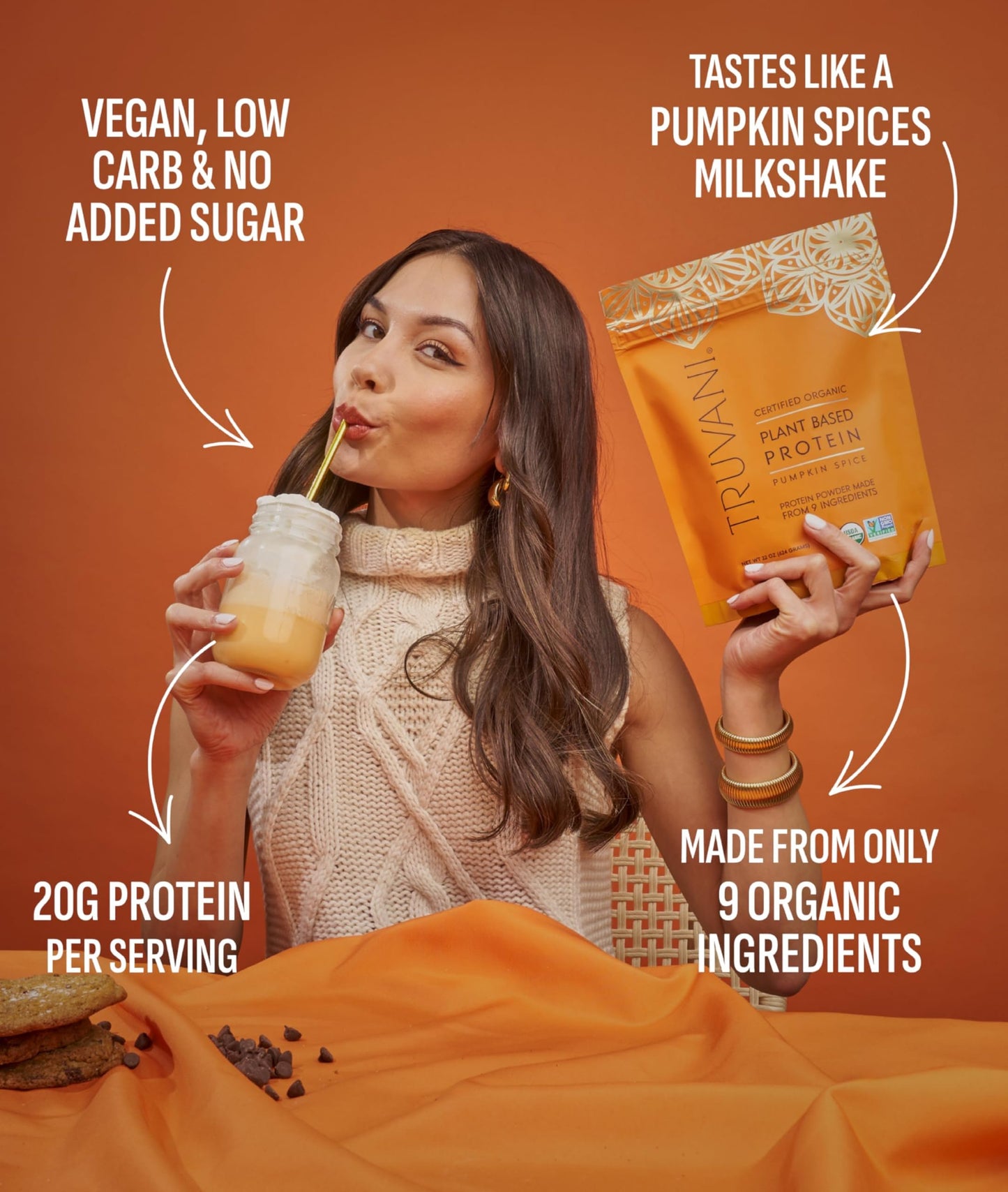 Truvani Organic Plant Based Protein Powder | Strawberry | 10 Servings | Vegan | 20g Pea Protein | Single Serving Travel Packets | Keto | Gluten & Dairy Free | Low Carb