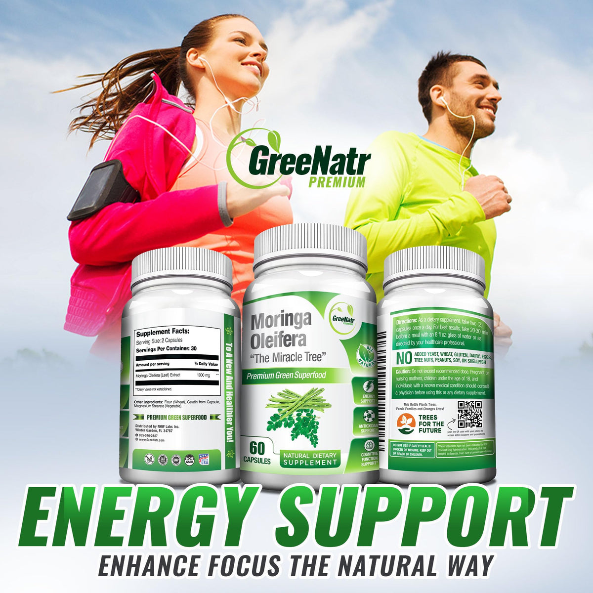 GreeNatr Pure Moringa Oleifera for Mood Enhancement Plus Menopause Support Complex for Hot Flashes