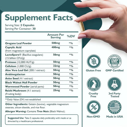 Happee Candida Complex Supplement – Candida Cleanse for Overgrowth Support – Caprylic Acid, Oregano & Probiotics for Yeast Balance, Gut & Immune Support – 60 Caps