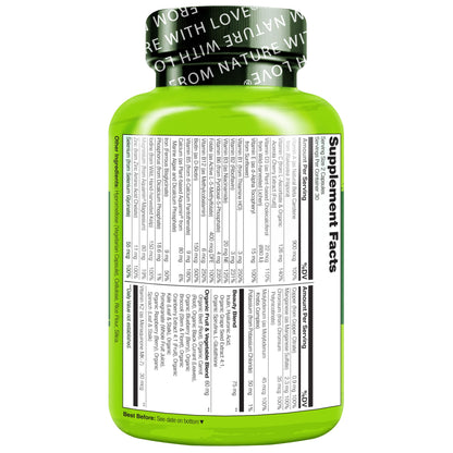 NATURELO Whole Food Multivitamin with Extra Hair, Skin and Nails Support - Beauty Blend with Hyaluronic Acid & Grape Seed - High Potency Biotin, Vitamin C, and Glutathione - 60 Vegan Capsules