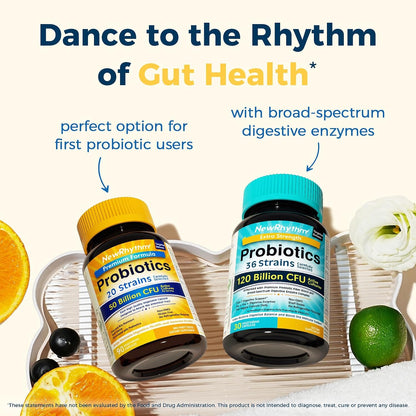 NewRhythm Probiotics 50 Billion CFU 20 Strains, 90 Veggie Capsules and Menopause Probiotics for Women 30 Ct