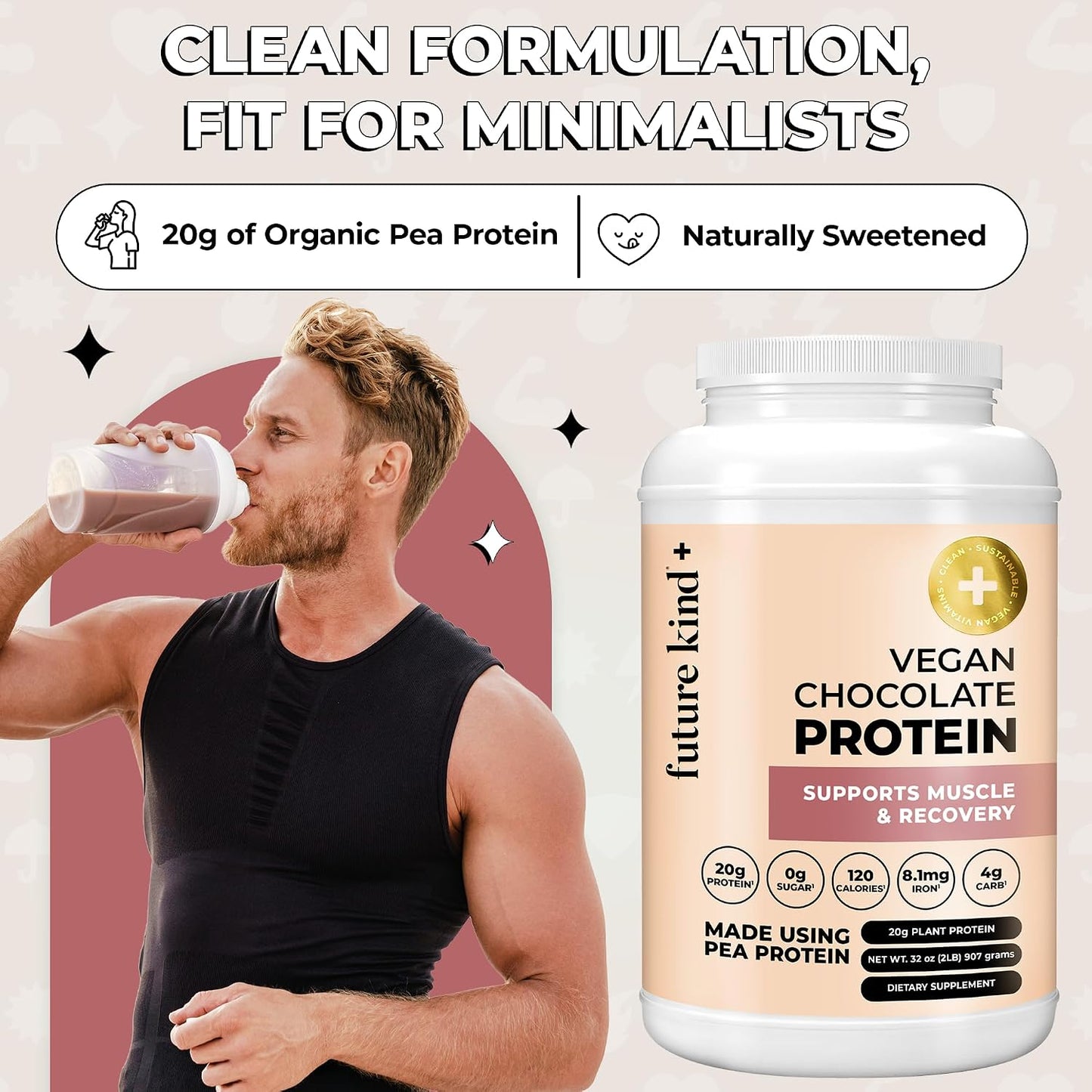 Future Kind Vegan Protein Powder, Chocolate, Pea Plant Protein for Lean Muscle with Iron & Fiber, Whey-Free, Sugar-Free, Soy-Free, Non-Dairy (34 Servings)