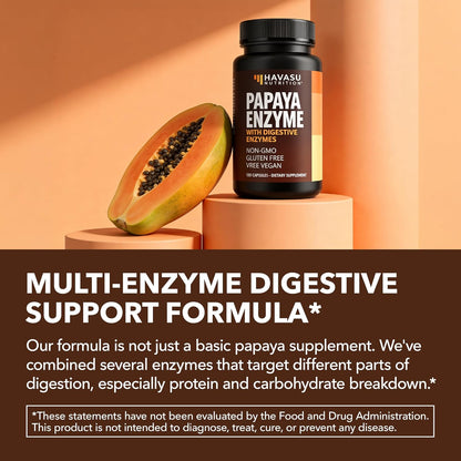 Papaya Enzymes for Digestion Support, Vegan and Gluten Free, 120 Servings | Papaya Digestive Enzymes for Women with Bromelain & Papain for Better Nutrient Absorption Plus Protein & Carb Digestion