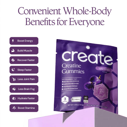 Create Creatine Gummies – Single-Serve Packs – 30ct – Variety Pack | NSF Certified for Sport – Made with Creatine Monohydrate, Vegan & Gluten-Free, Anti-Melting Formula, 3 Gummies per Pack