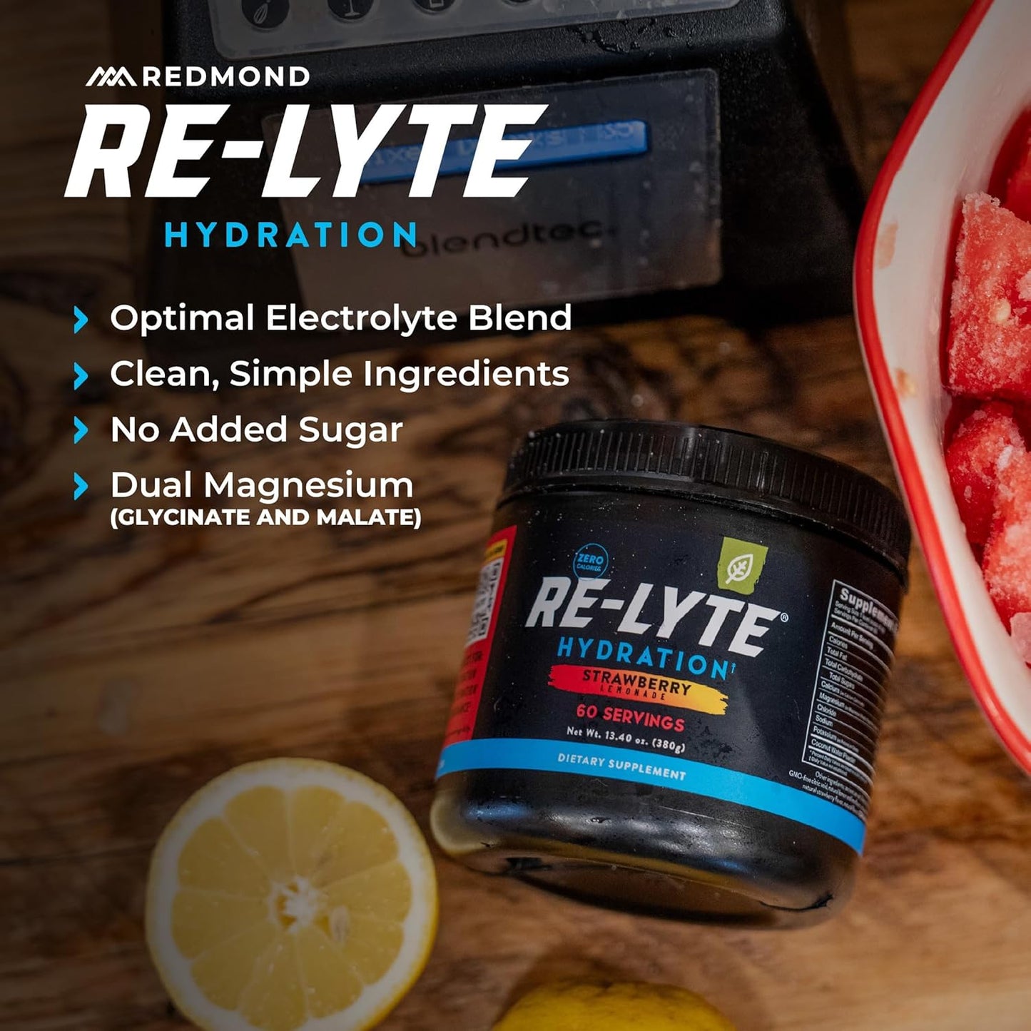 REDMOND Re-Lyte Sugar Free Electrolyte Powder Mix (Strawberry Lemonade) | Zero Sugar Electrolytes, Hydration Powder