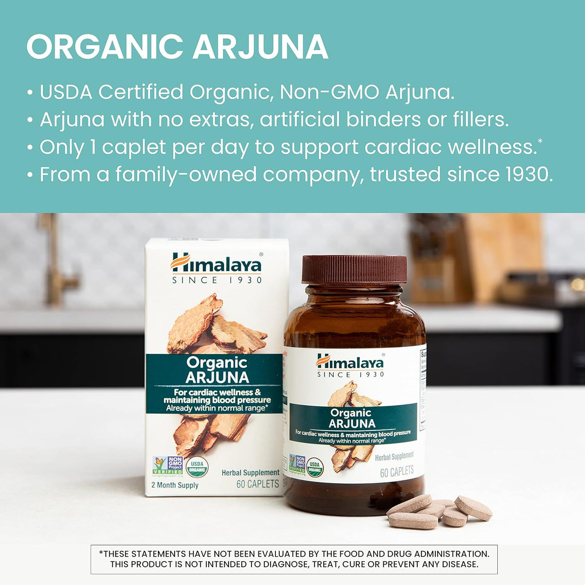 Himalaya USDA Organic Arjuna Capsules, Heart Health, 700 mg, 60 Caplets