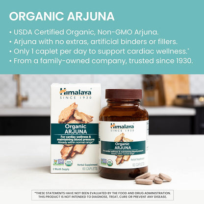 Himalaya USDA Organic Arjuna Capsules, Heart Health, 700 mg, 60 Caplets