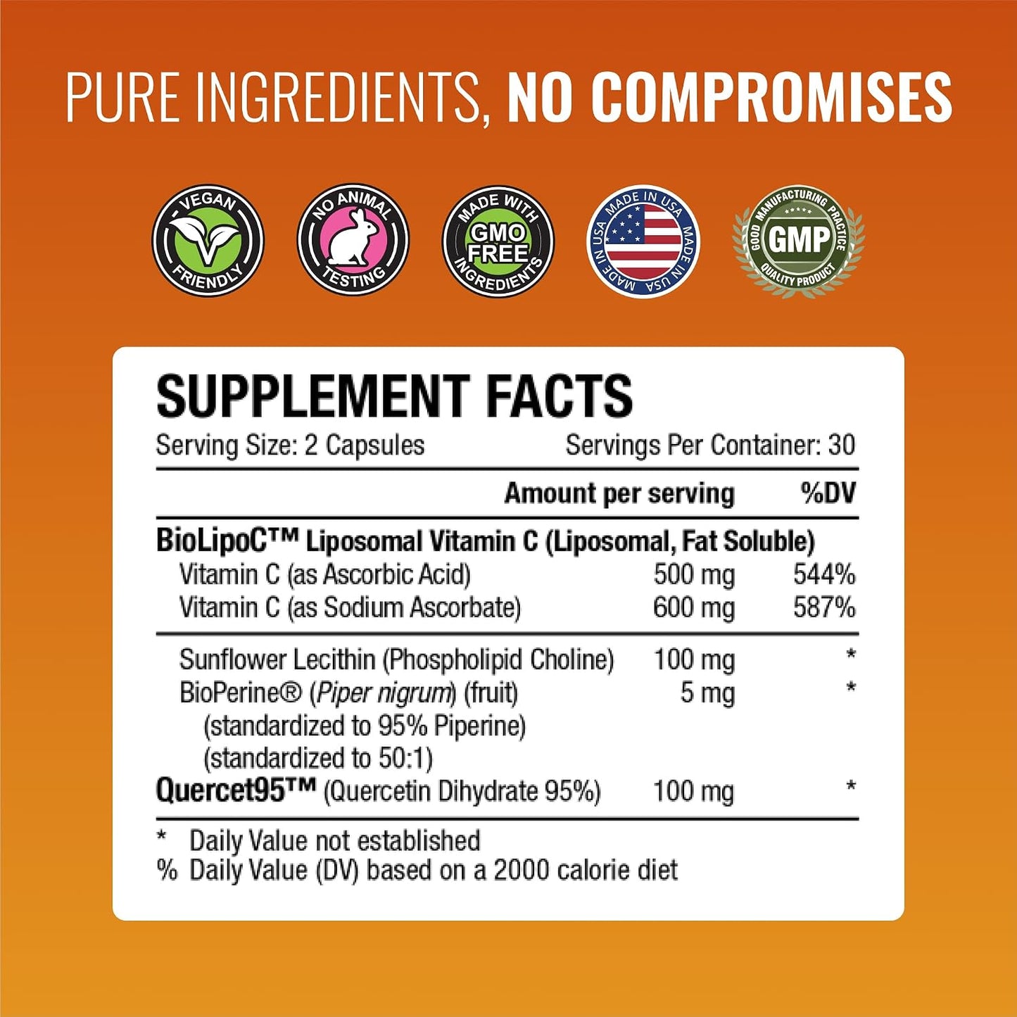 Approved Science Liposomal Vitamin C with Quercetin - 1100 mg - 60 Capsules - Immune Support, Boost Collagen, Antioxidant - High Absorption - Fat Soluble - Non GMO - Vegan - Made in the USA