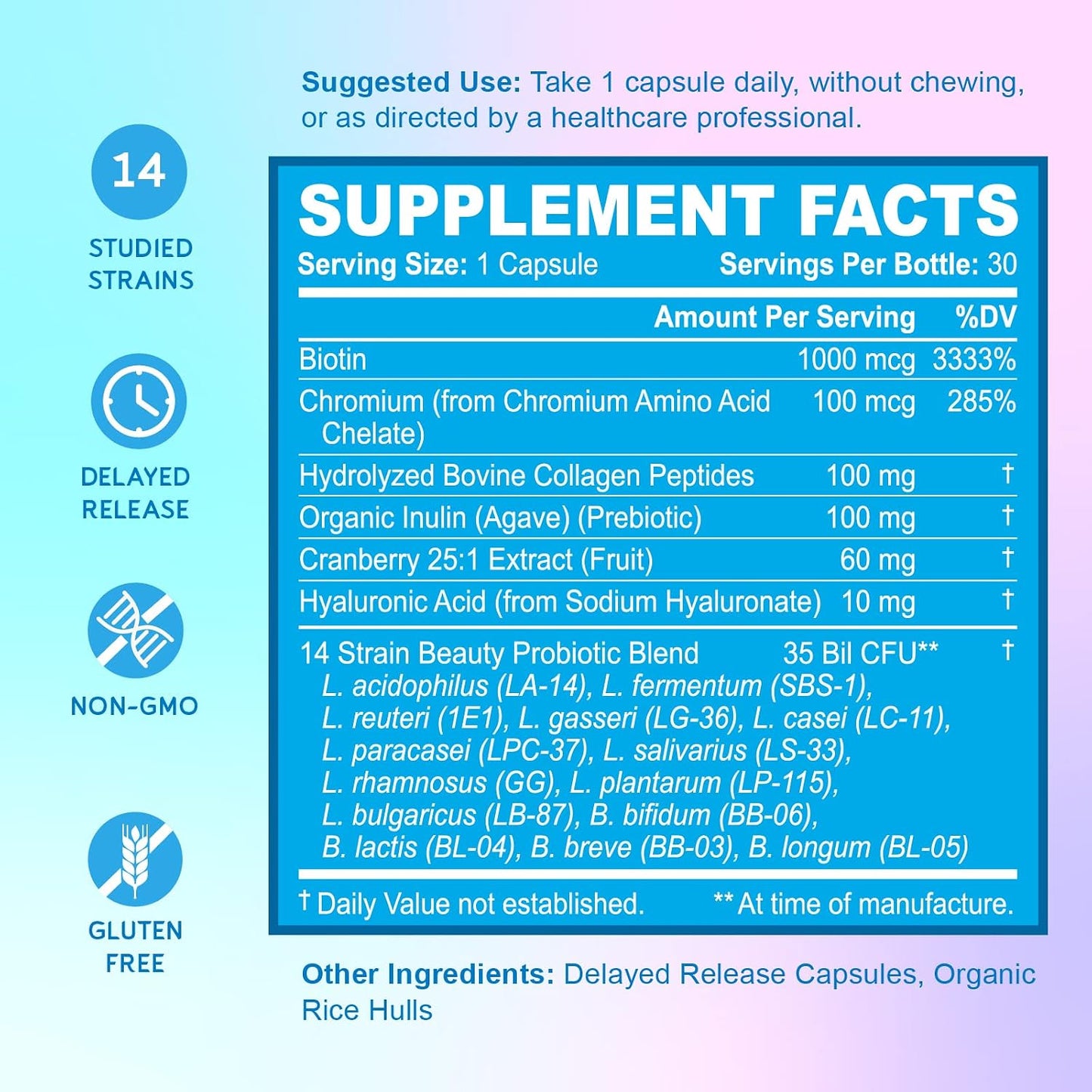 BioEmblem Women's Triple Magnesium Complex Beauty Probiotics - 120 Piece Assortment - Unflavored