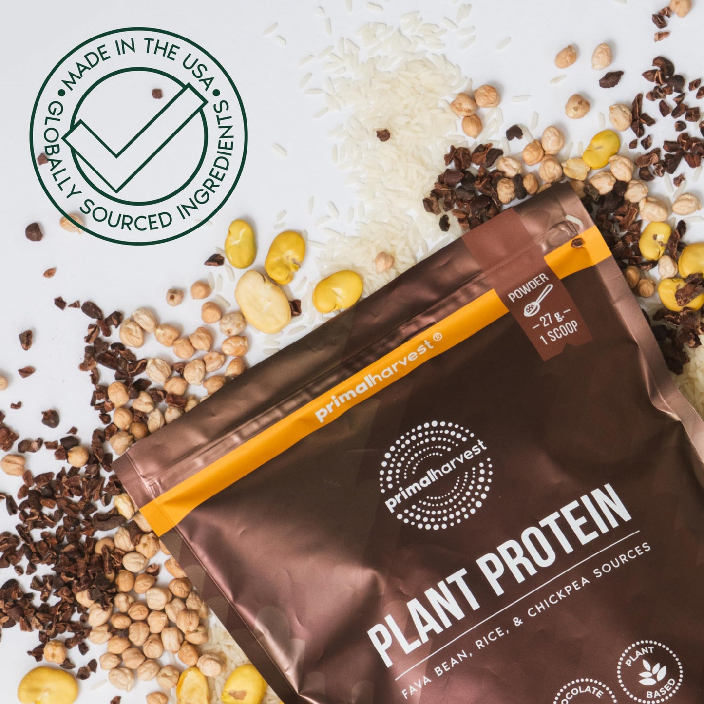 Primal Harvest Protein - Vegan Chocolate Protein Powder, Gluten & Dairy Free