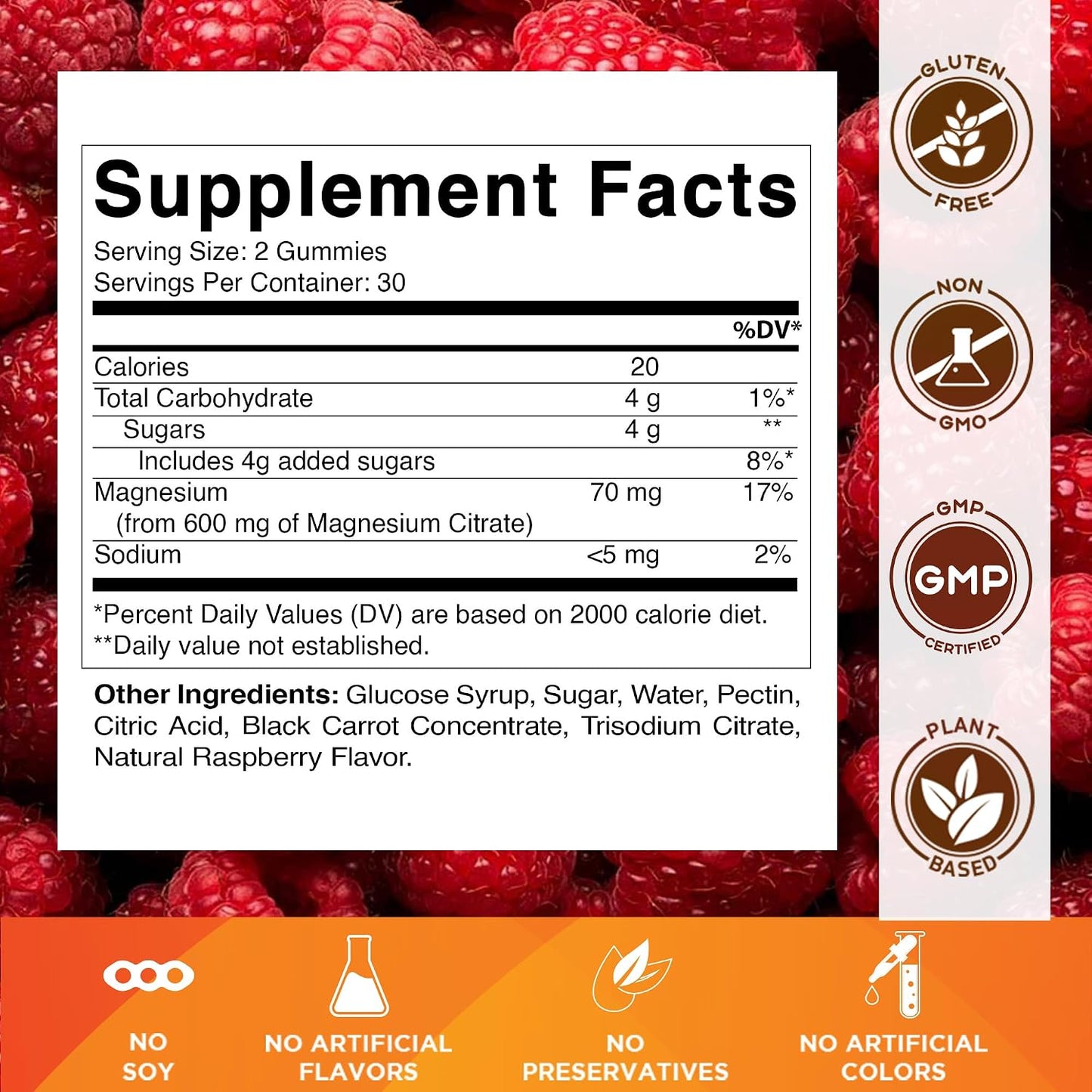 Vitamatic Magnesium Citrate Gummies, 600 mg, 60 Vegan Gummies | 600 mg Magneisum Citrate Per Serving with 70 mg of Elemental Mg, Natural Raspberry Flavor, Non-GMO, Gluten Free, Pectin Based