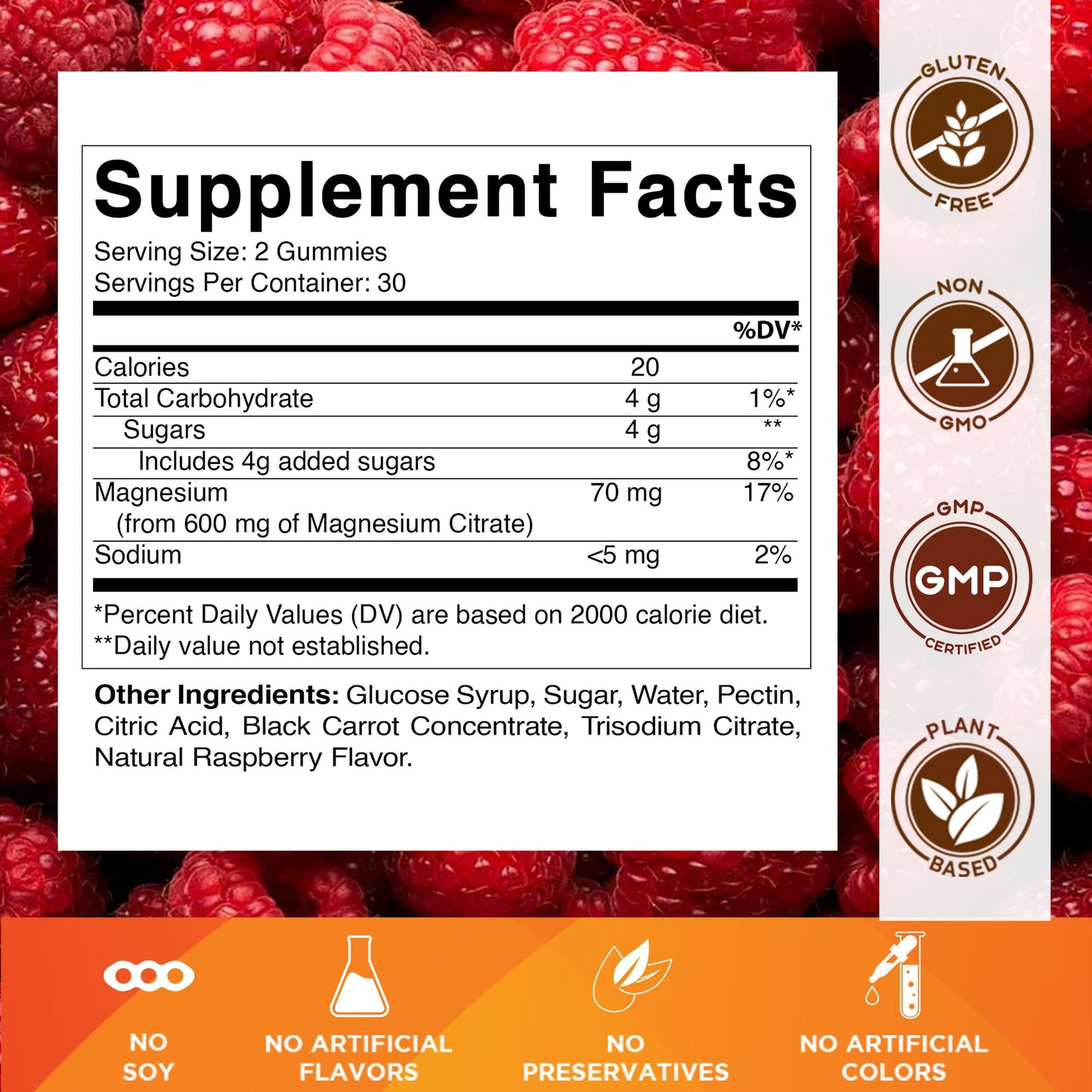 Vitamatic Magnesium Citrate Gummies, 600 mg, 60 Vegan Gummies | 600 mg Magneisum Citrate Per Serving with 70 mg of Elemental Mg, Natural Raspberry Flavor, Non-GMO, Gluten Free, Pectin Based