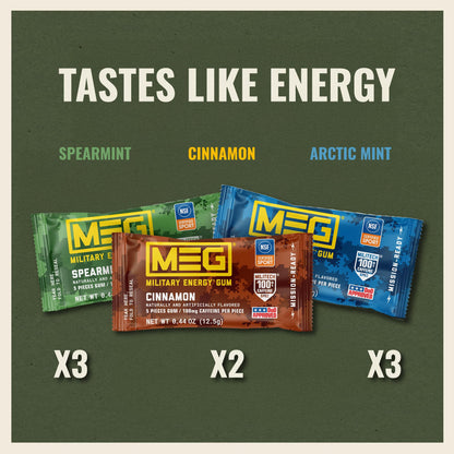 MEG Military Energy Gum, Multi Flavors | Caffeine Gum - Pack of 3, 15 Count