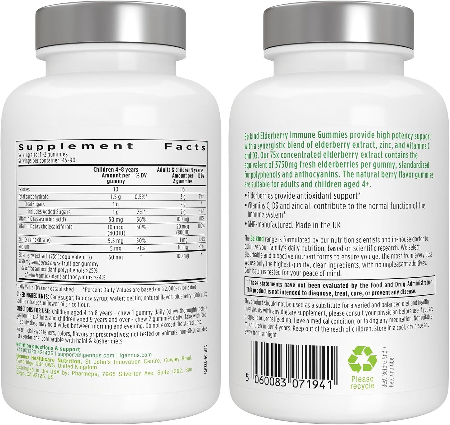 Igennus Methylated Kids Multivitamin Gummy + Advanced Elderberry Immune Gummies, Kids Immune Bundle 4y+, Includes 4-in-1 Comprehensive Complex with Vitamin C, Zinc & D3, Clean Label & Vegetarian