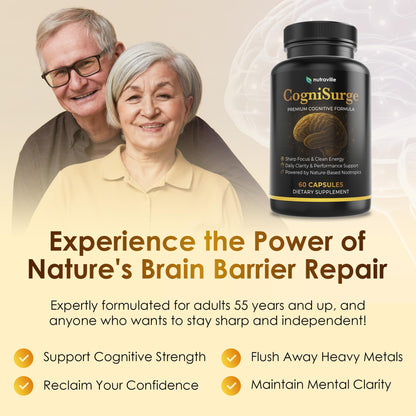 CogniSurge Nootropics Brain Support Supplement for Memory and Focus | Nature-Powered Lion's Mane Supplement Capsules with Shilajit, No Caffeine or Stimulants, 60 Count