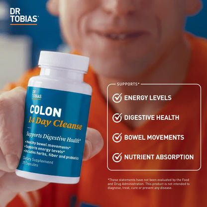 Dr. Tobias Colon 14 Day Cleanse | Supports Digestion & Gut Health | Colon Cleanse Detox | Constipation Relief & Gut Health Support for Women & Men | Psyllium + Senna + Probiotics | 28 Capsules