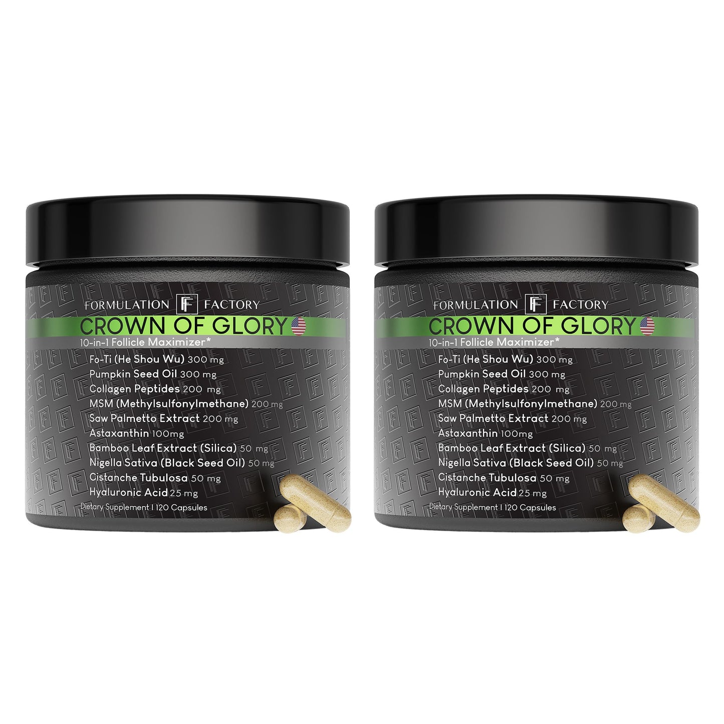 Formulation Factory Crown of Glory 10-in-1 Hair Growth Products - DHT Blocker for Men & Women with Pumpkin Seed Oil - Hair Vitamins for Faster Growth & Thickness - 120 Capsules, 2 Month Supply