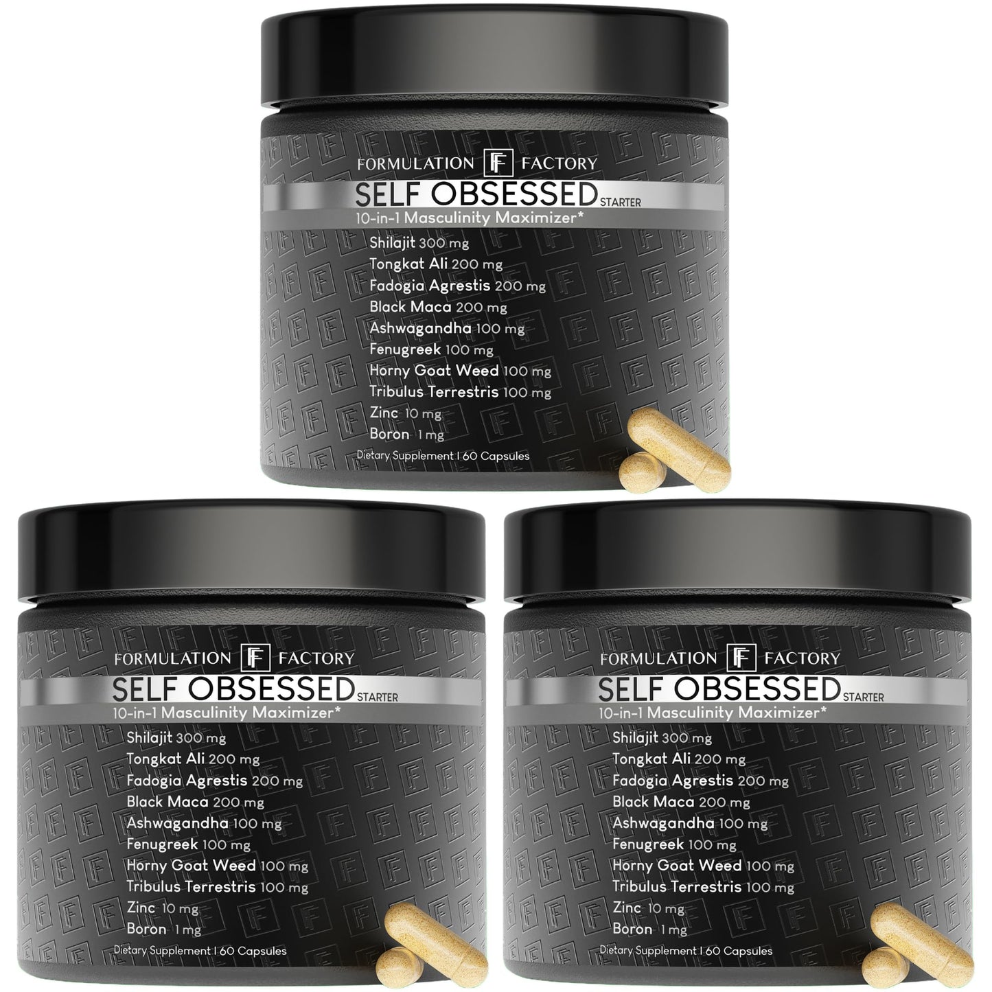 Formulation Factory Self Obsessed 10-in-1 Natural Testosterone Booster for Men, Testosterone Supplement for Men with Shilajit, Tongkat Ali, Fadogia Agrestis, 120 Capsules, 2 Month Supply