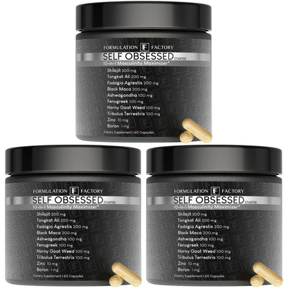 Formulation Factory Self Obsessed 10-in-1 Natural Testosterone Booster for Men, Testosterone Supplement for Men with Shilajit, Tongkat Ali, Fadogia Agrestis, 120 Capsules, 2 Month Supply
