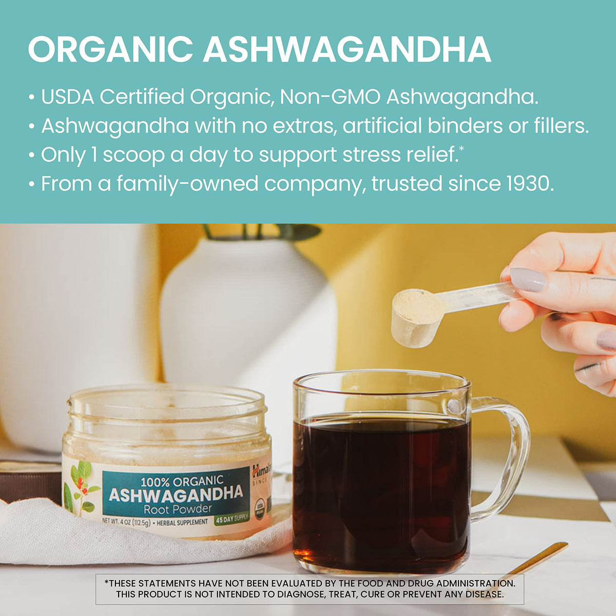Himalaya USDA Organic Ashwagandha Root, 670 mg, 60 Day Supply, 60 Caplets