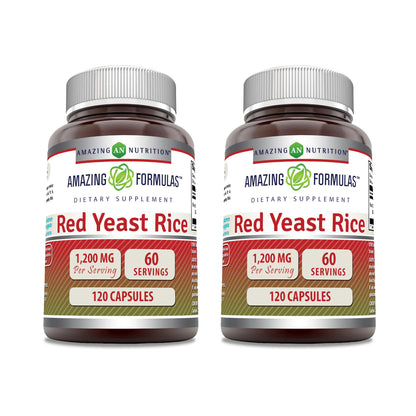 Amazing Formulas Red Yeast Rice 1200mg Per Serving Capsules Supplement | Non-GMO | Gluten Free | Made in USA (1 Pack, 120 Count)