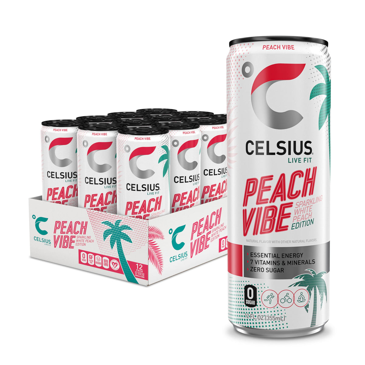 CELSIUS RETRO VIBE Sparkling Sherbet Slush, Sugar Free Energy Drink, 12 Fl Oz (Pack of 12)
