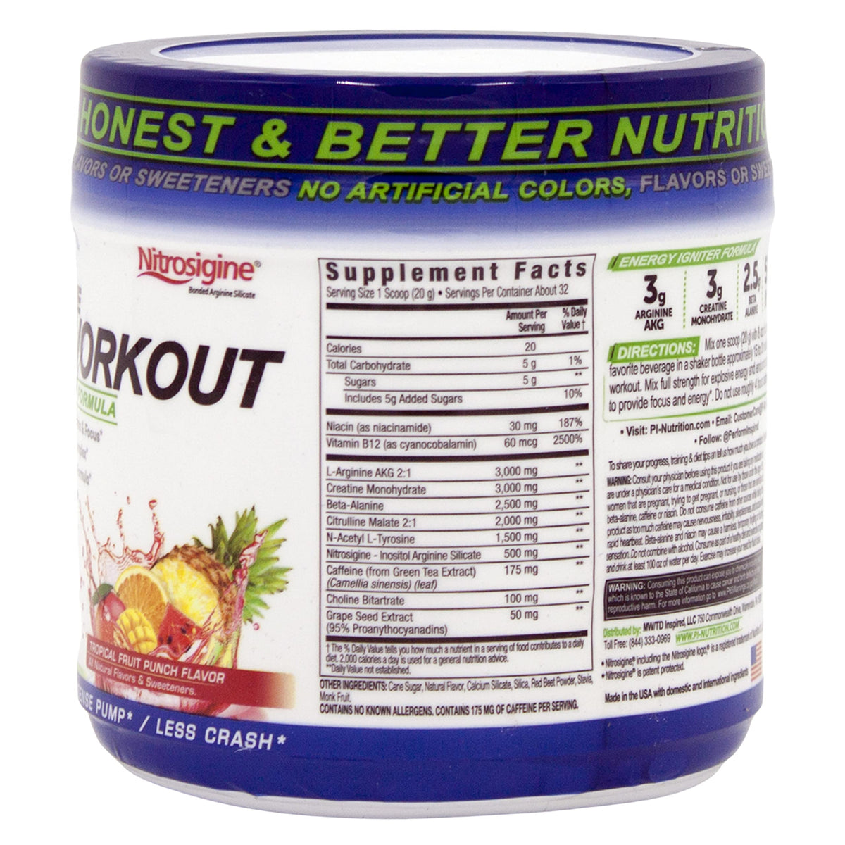 Performance Inspired Nutrition PreWorkout Powder - All Natural - G-Free & Vegan Formula