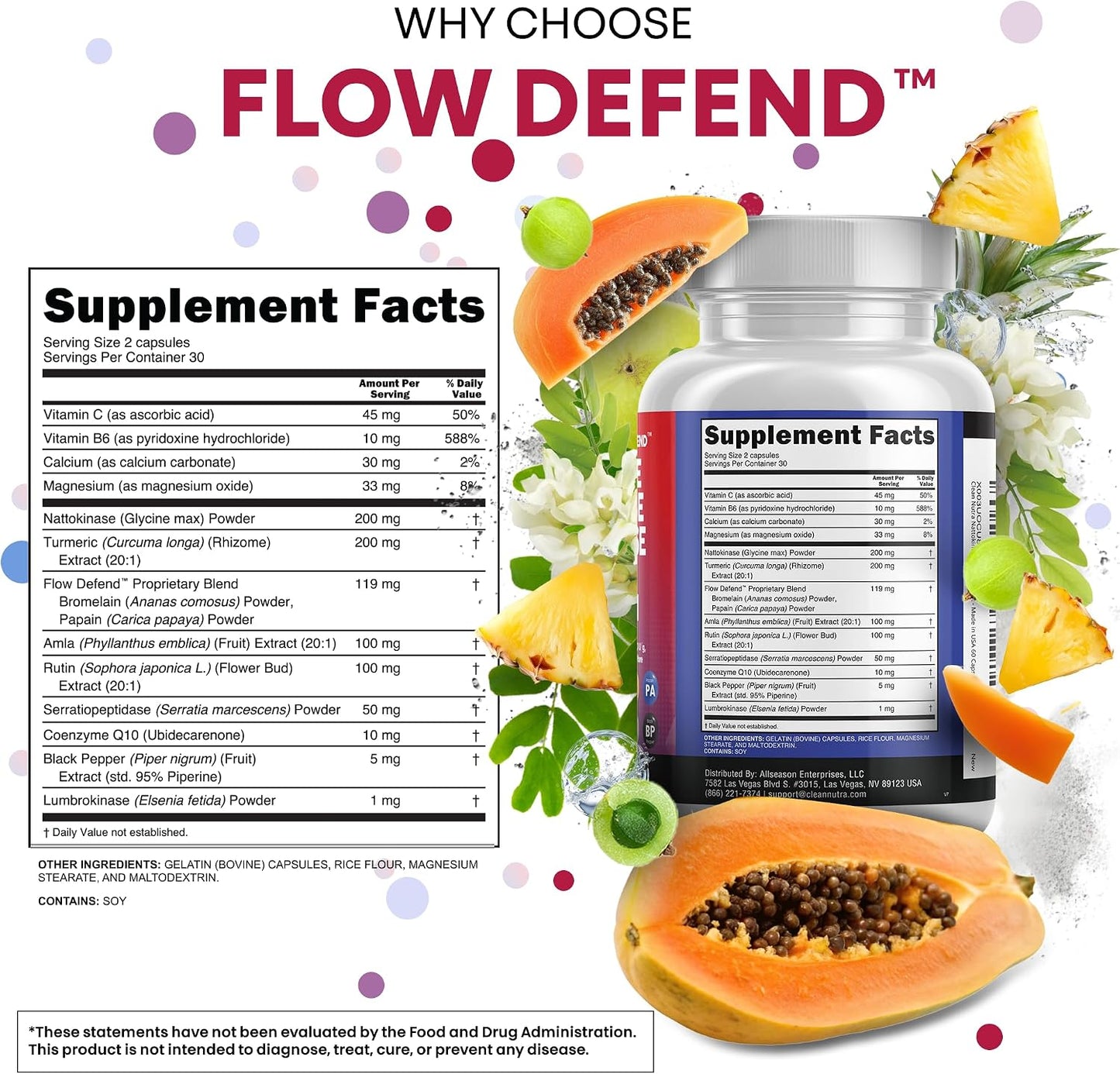 Clean Nutraceuticals Nattokinase 5000 FU Serrapeptase 120000 SPU Lumbrokinase Enzyme Supplement with Bromelain Papain Papaya Enzymes Rutin Extract Amla Magnesium Vitamin B6 & VIT C Capsules