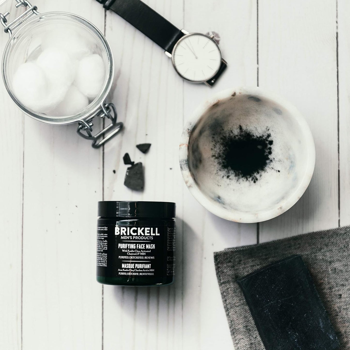 Brickell Men's Purifying Charcoal Face Mask Skin Care Product, Activated Charcoal Facial Mask With Detoxifying Kaolin Clay, Hyaluronic Acid, and Activated Charcoal, 4 Ounce, Unscented