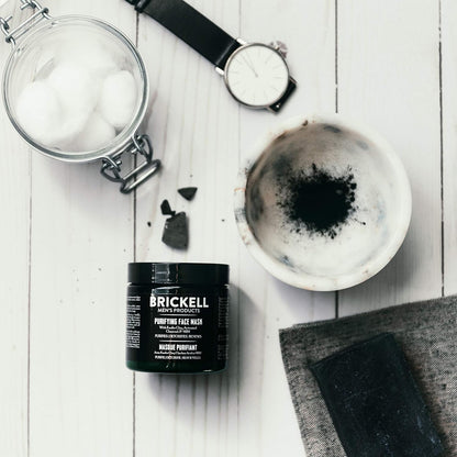 Brickell Men's Purifying Charcoal Face Mask Skin Care Product, Activated Charcoal Facial Mask With Detoxifying Kaolin Clay, Hyaluronic Acid, and Activated Charcoal, 4 Ounce, Unscented