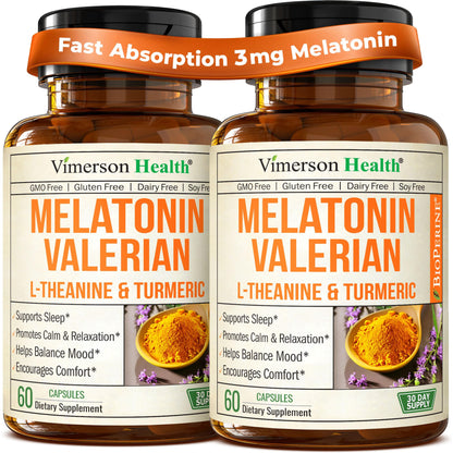 Melatonin 3mg + Valerian Root Capsules – Natural Sleep Aid for Adults 60Ct