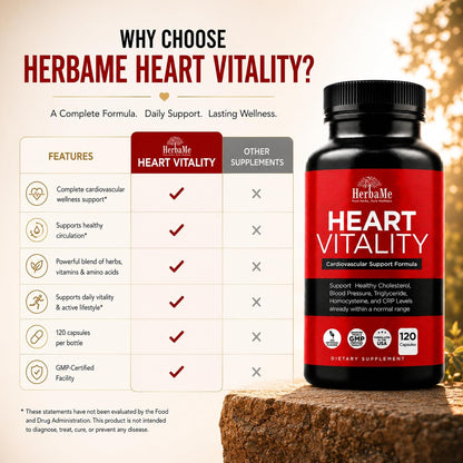 HerbaMe Heart Support Supplement for Men & Women, Daily Heart Wellness & Circulation Support, Supports Cardiovascular Wellness & Vascular Function with L-Arginine, Citrulline & CoQ10, 120 Capsules