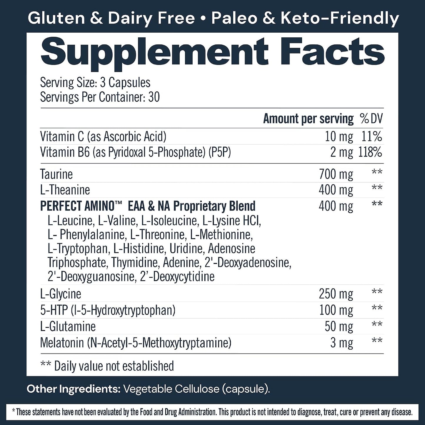 BodyHealth Sleep, Sleep Aid and Supplement for Adults with 3 mg Melatonin, Non-Habit Forming Pills Enhanced with PerfectAmino - 90 Capsules