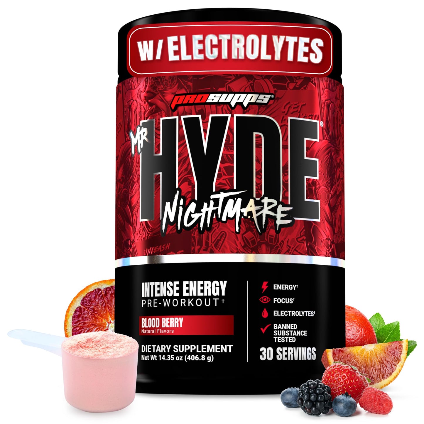 ProSupps Mr. Hyde Nightmare Pre Workout Powder with Caffeine & Beta Alanine - Preworkout for Intense Energy, Mental Focus & Performance - Gym & Fitness Supplements (Black N' Blueberry, 30 Servings)