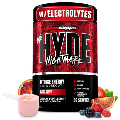 ProSupps Mr. Hyde Nightmare Pre Workout Powder with Caffeine & Beta Alanine - Preworkout for Intense Energy, Mental Focus & Performance - Gym & Fitness Supplements (Black N' Blueberry, 30 Servings)