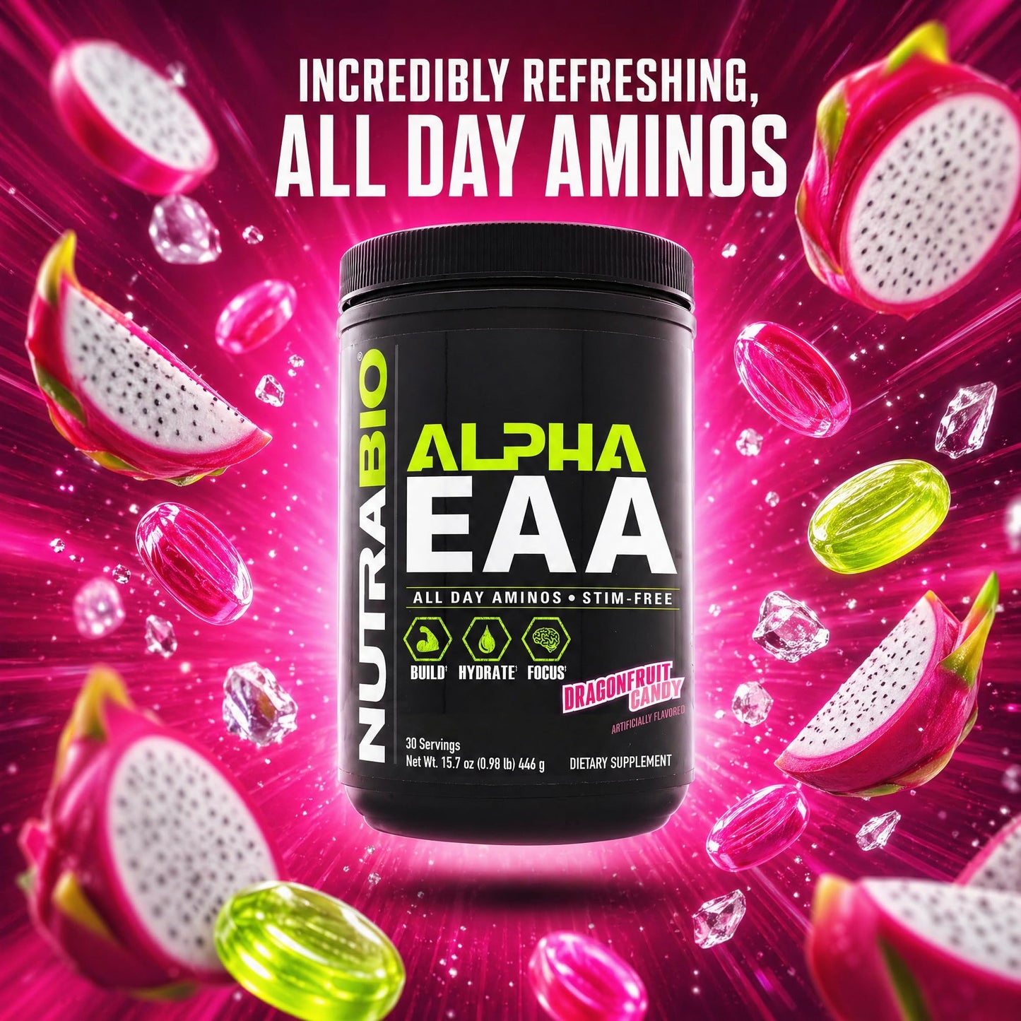 NutraBio Alpha EAA - All-Day Amino Acids for Muscle Growth and Hydration - Essential Amino Acids with Nootropics & Adaptogens- Full Spectrum EAA BCAA Powder - 30 Servings - Strawberry Lemon