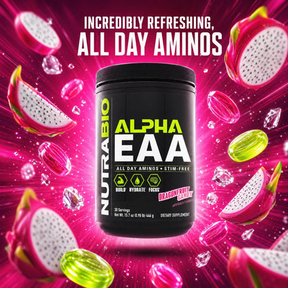 NutraBio Alpha EAA - All-Day Amino Acids for Muscle Growth and Hydration - Essential Amino Acids with Nootropics & Adaptogens- Full Spectrum EAA BCAA Powder - 30 Servings - Strawberry Lemon