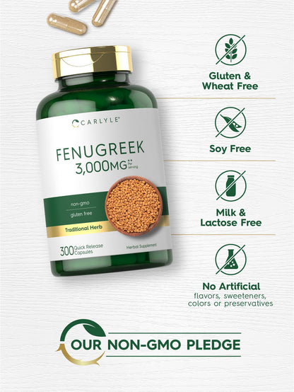 Carlyle Fenugreek Capsules | 300 Count | Non-GMO & Gluten Free Extract | Fenugreek