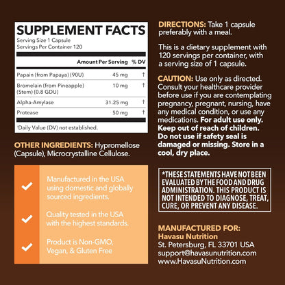 Papaya Enzymes for Digestion Support, Vegan and Gluten Free, 120 Servings | Papaya Digestive Enzymes for Women with Bromelain & Papain for Better Nutrient Absorption Plus Protein & Carb Digestion