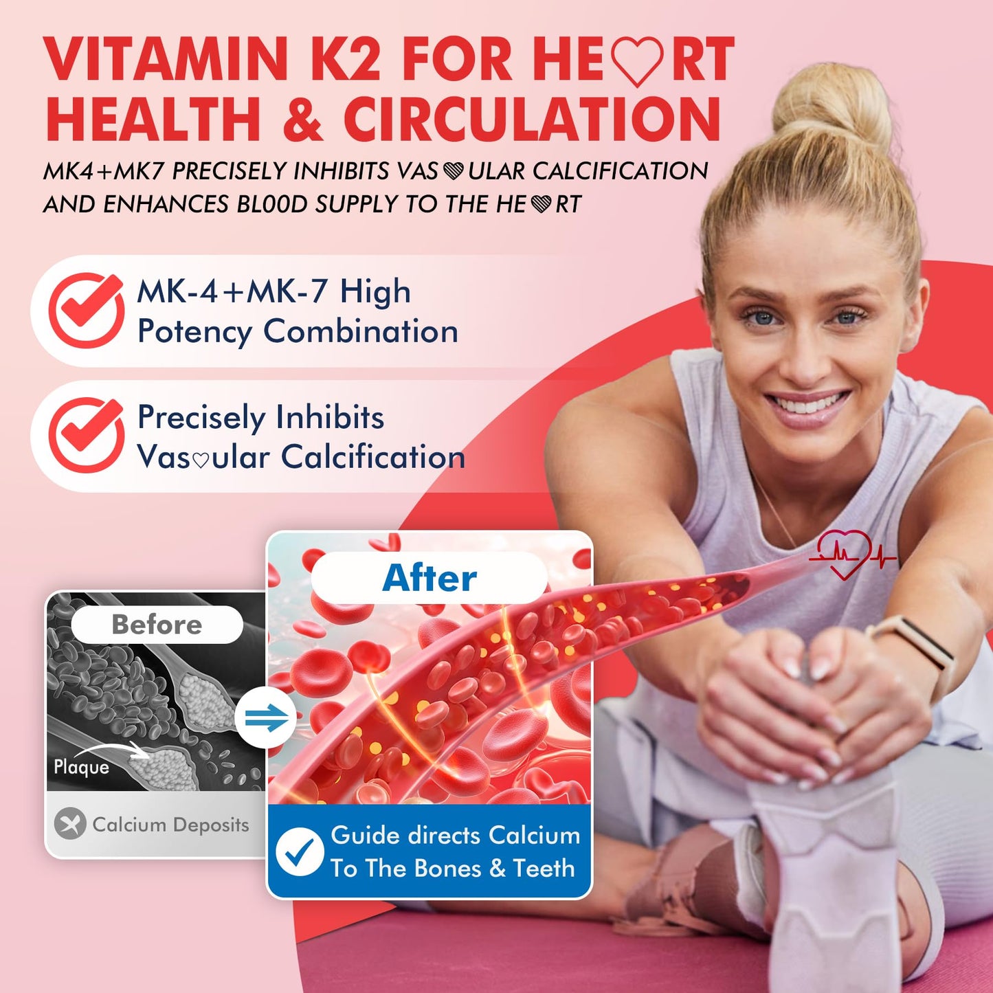 Vitamin K2 Gummies MK-7 200 mcg & MK-4 500 mcg for Women & Men Sugar Free, Perfect 2-IN-1 Full Spectrum Vitamin K2 Supplement for Bone, He-art, Promotes Calcium Absorption, Brain, Teeth, Immune,1Pack