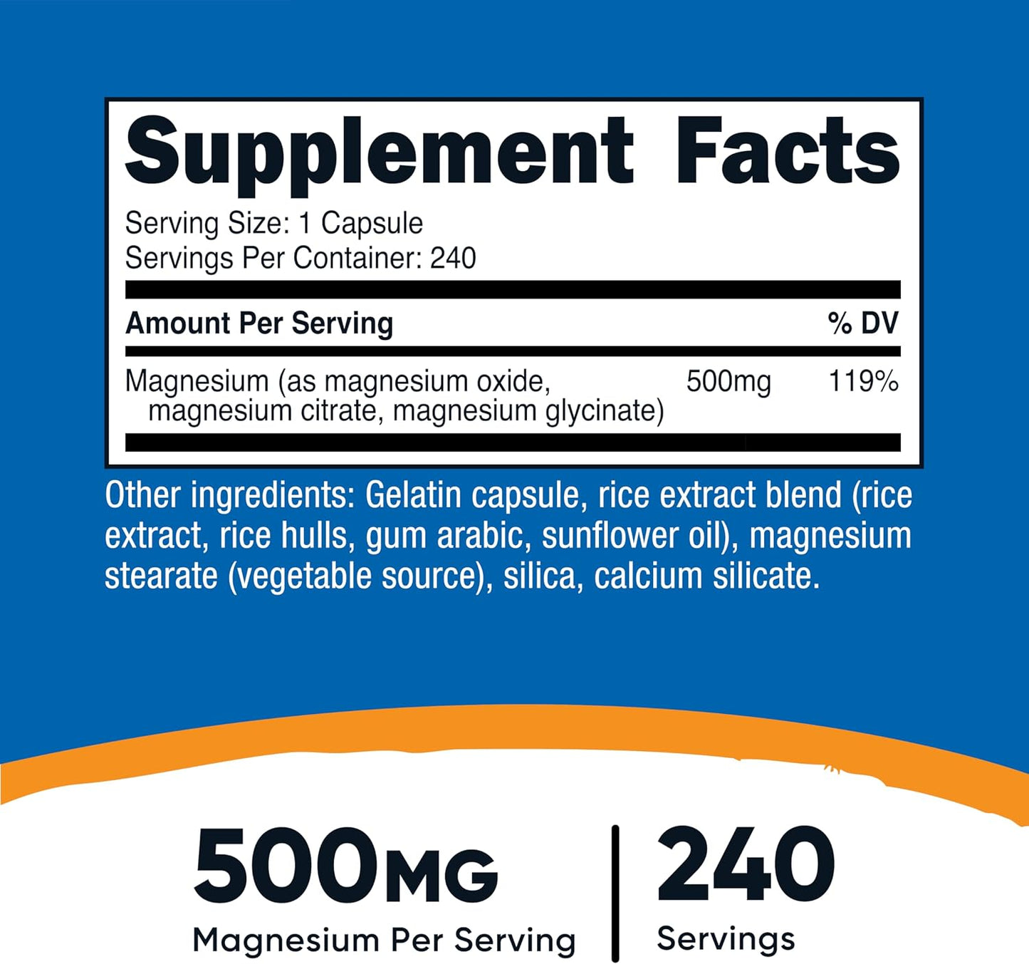 Nutricost Magnesium Complex Extra Strength 500mg, 240 Capsules, Gluten Free | Magnesium Oxide, Citrate, and Glycinate, GMO-Free